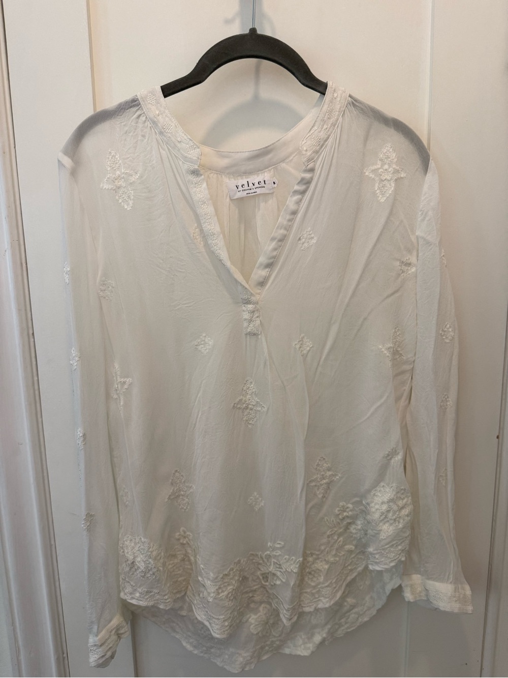 Velvet by Graham & Spencer Ivory Embroidered V-Neck Tunic
